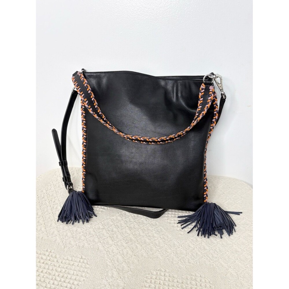 Rebecca Minkoff Chase Convertible Hobo Bag Black Leather Tassel Braided Boho